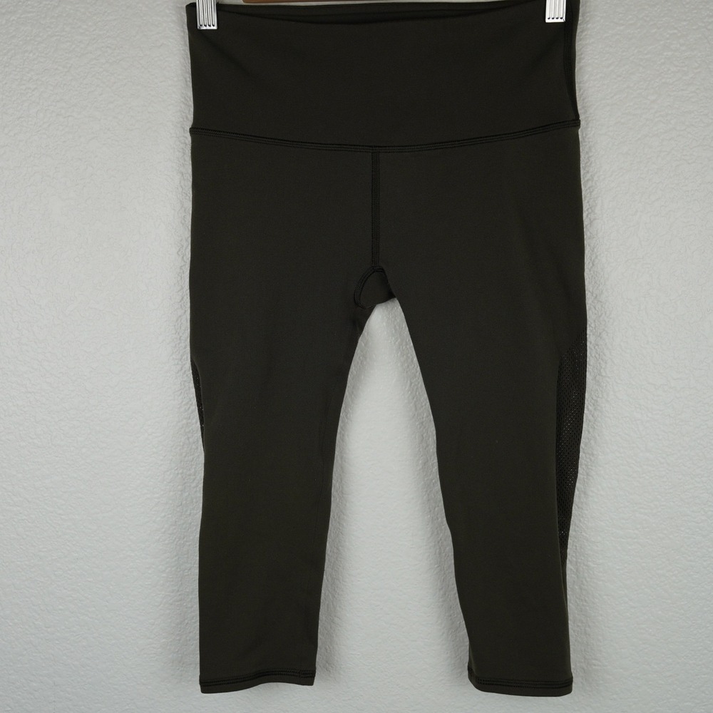 Lululemon Green Mesh Panel Cropped Leggings Womens Size 6 High Rise